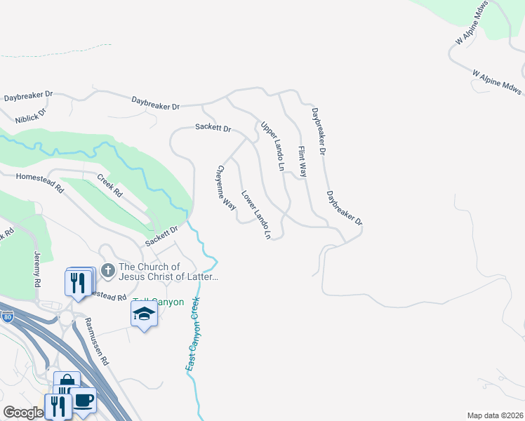 map of restaurants, bars, coffee shops, grocery stores, and more near 2546 Lower Lando Lane in Park City