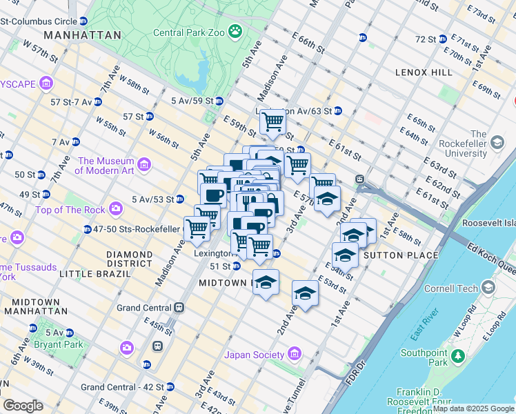 map of restaurants, bars, coffee shops, grocery stores, and more near in New York