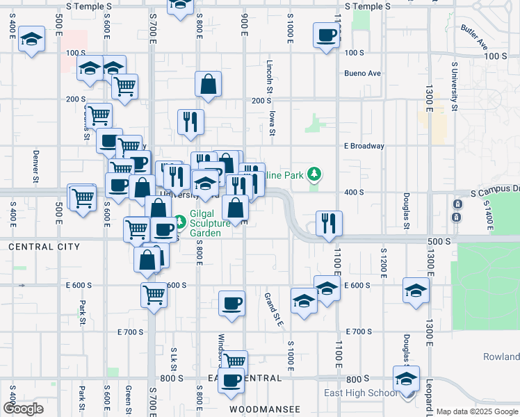 map of restaurants, bars, coffee shops, grocery stores, and more near 450 Fletcher Court in Salt Lake City