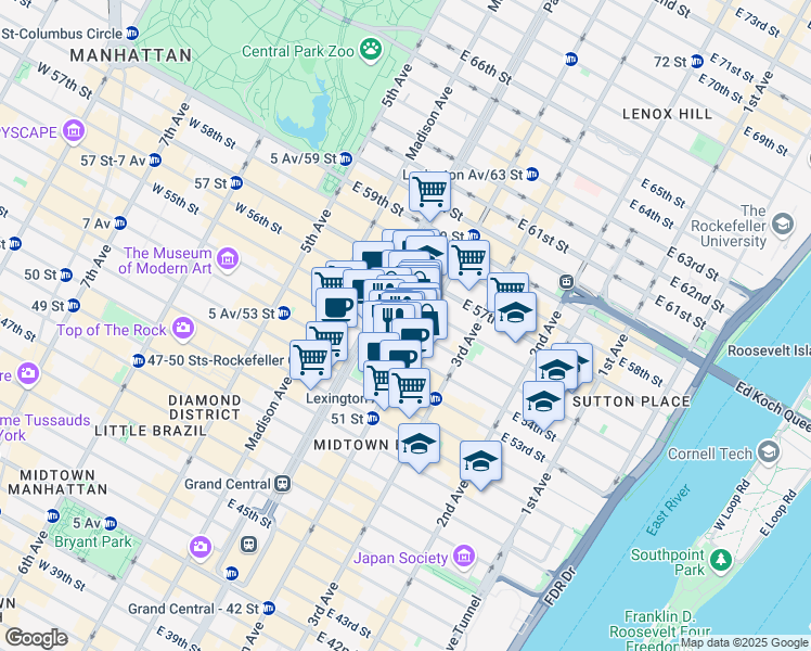 map of restaurants, bars, coffee shops, grocery stores, and more near in New York