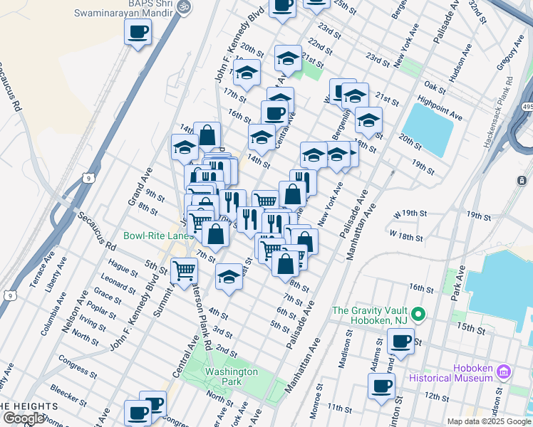 map of restaurants, bars, coffee shops, grocery stores, and more near 611 11th Street in Union City