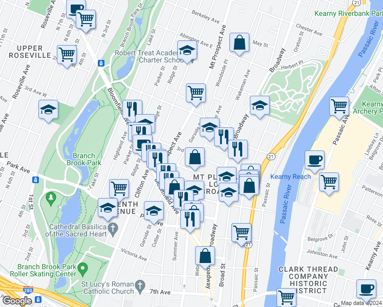 map of restaurants, bars, coffee shops, grocery stores, and more near 118 3rd Avenue in Newark