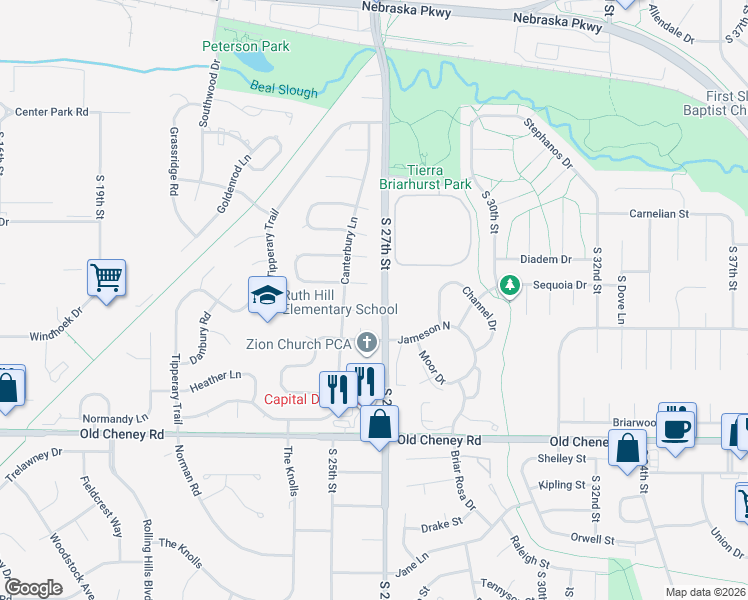 map of restaurants, bars, coffee shops, grocery stores, and more near 2816 Jameson North in Lincoln
