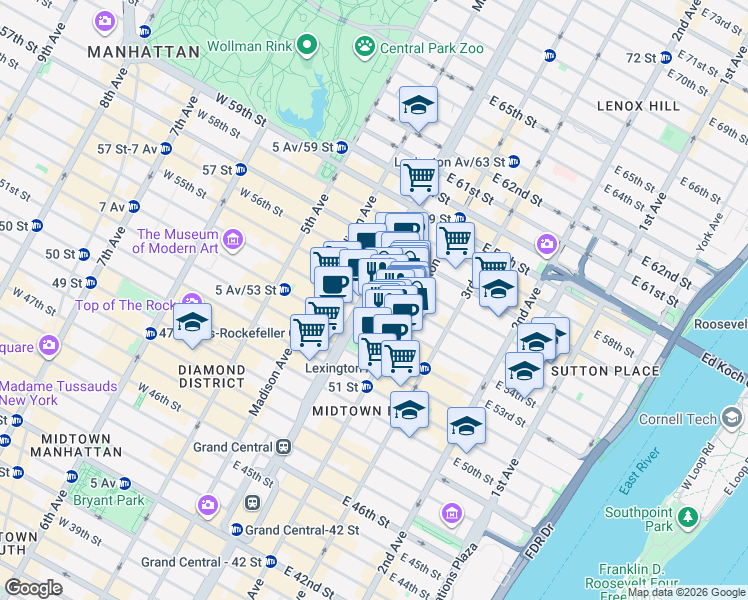 map of restaurants, bars, coffee shops, grocery stores, and more near in New York