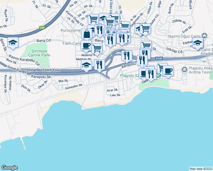 map of restaurants, bars, coffee shops, grocery stores, and more near 3 Ada Sokak in İzmit
