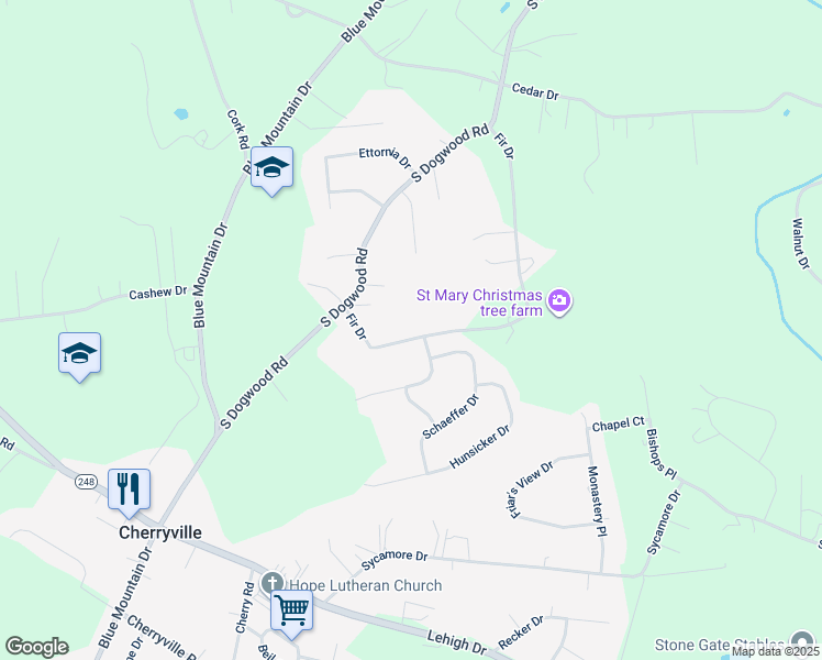 map of restaurants, bars, coffee shops, grocery stores, and more near 689 Fir Drive in Walnutport