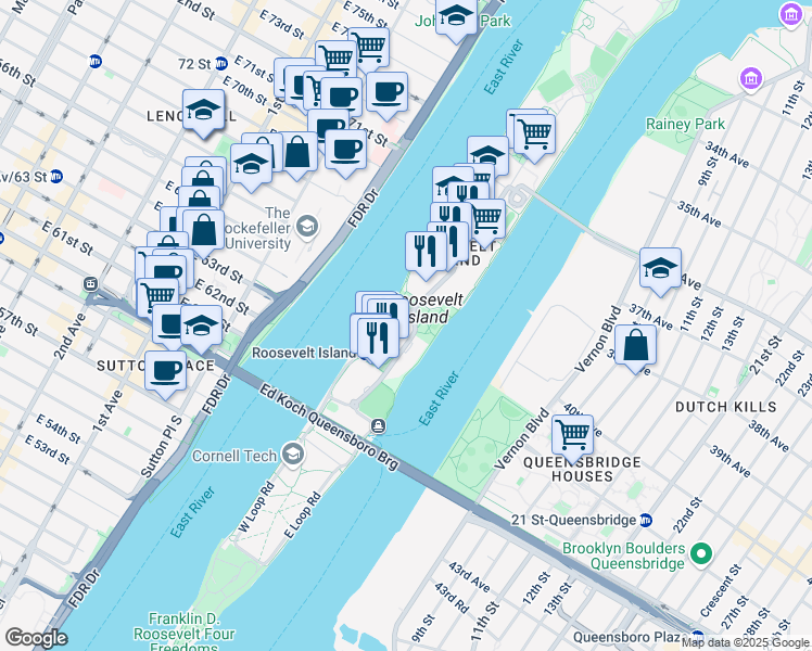 map of restaurants, bars, coffee shops, grocery stores, and more near 475 Main Street in New York