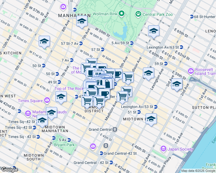 map of restaurants, bars, coffee shops, grocery stores, and more near 656 5th Avenue in New York