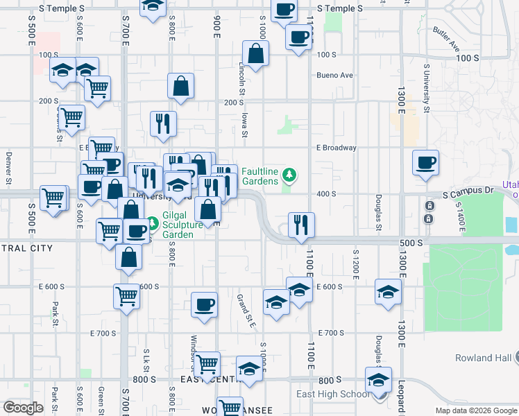 map of restaurants, bars, coffee shops, grocery stores, and more near in Salt Lake City
