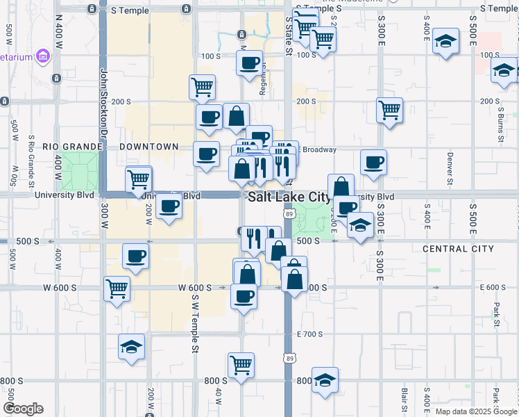 map of restaurants, bars, coffee shops, grocery stores, and more near in Salt Lake City