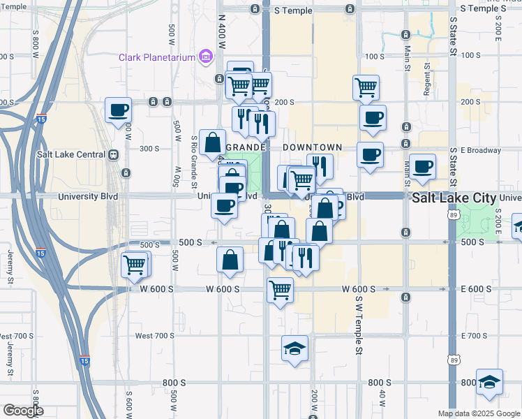 map of restaurants, bars, coffee shops, grocery stores, and more near in Salt Lake City