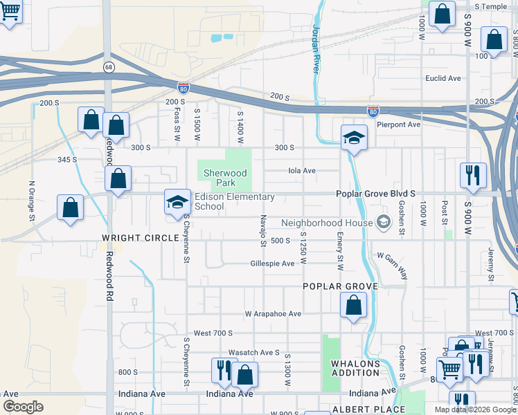 map of restaurants, bars, coffee shops, grocery stores, and more near 1349 Pacific Avenue South in Salt Lake City