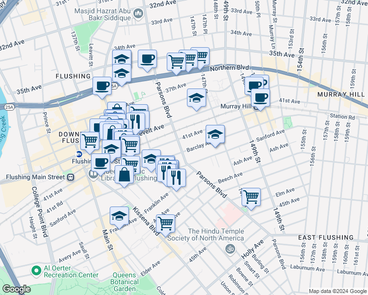 map of restaurants, bars, coffee shops, grocery stores, and more near in Queens