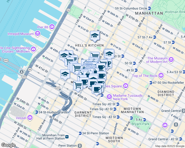 map of restaurants, bars, coffee shops, grocery stores, and more near in New York