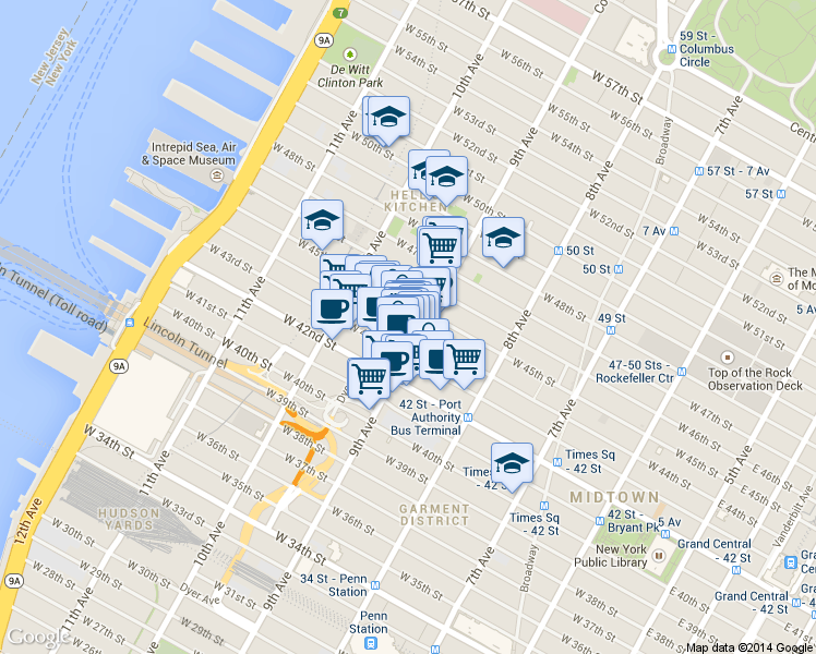 map of restaurants, bars, coffee shops, grocery stores, and more near in New York
