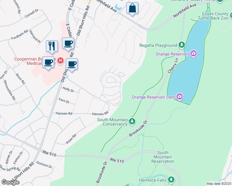 map of restaurants, bars, coffee shops, grocery stores, and more near 34 Kayser Lane in West Orange