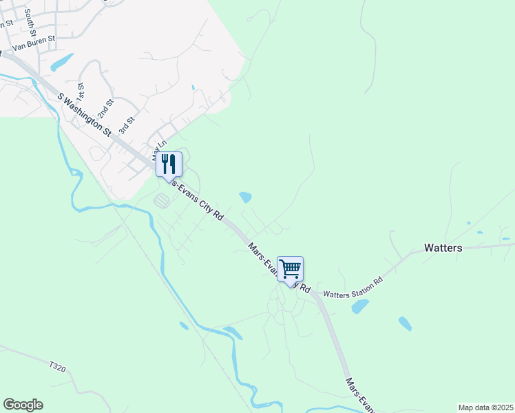 map of restaurants, bars, coffee shops, grocery stores, and more near 1533 Mars-Evans City Road in Evans City