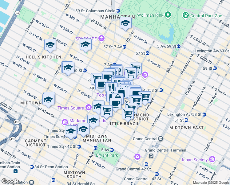 map of restaurants, bars, coffee shops, grocery stores, and more near in New York