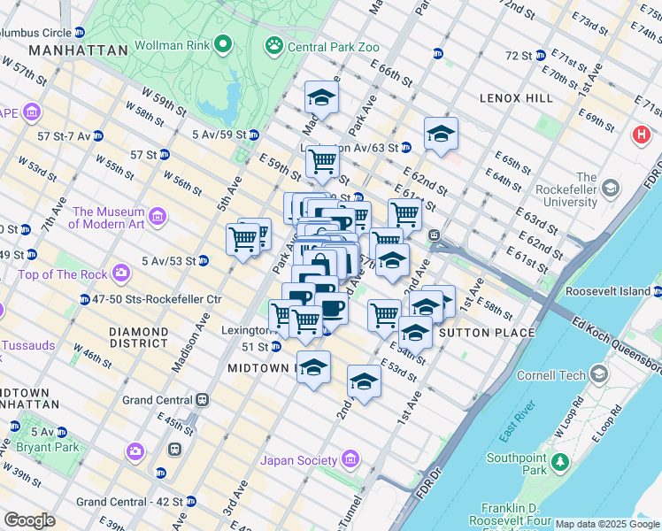 map of restaurants, bars, coffee shops, grocery stores, and more near in New York