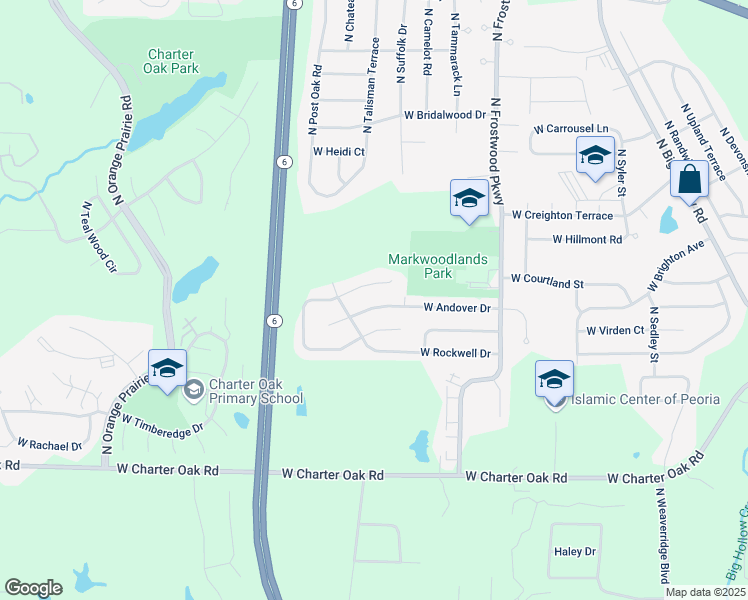 map of restaurants, bars, coffee shops, grocery stores, and more near 4636 West Andover Drive in Peoria