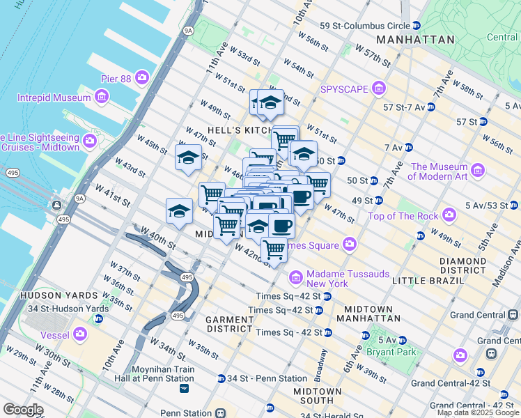 map of restaurants, bars, coffee shops, grocery stores, and more near in New York