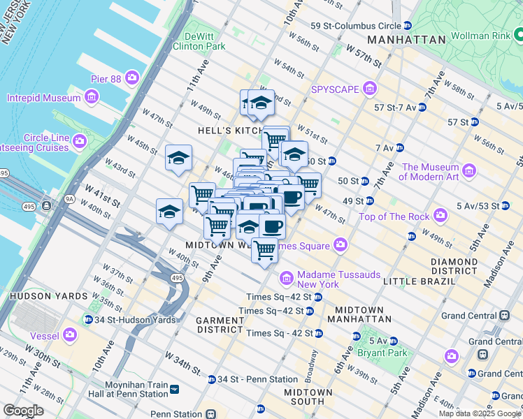 map of restaurants, bars, coffee shops, grocery stores, and more near in New York