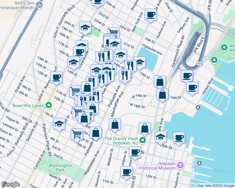 map of restaurants, bars, coffee shops, grocery stores, and more near 1304 Palisade Avenue in Union City
