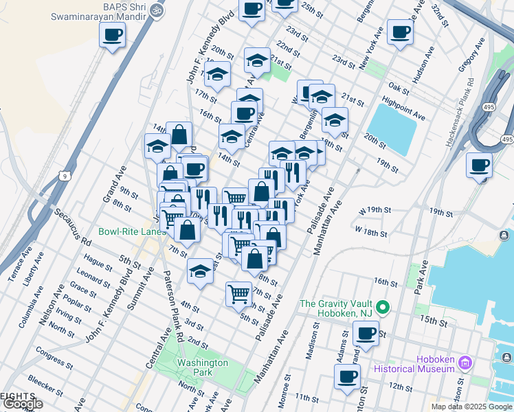 map of restaurants, bars, coffee shops, grocery stores, and more near 513 12th Street in Union City