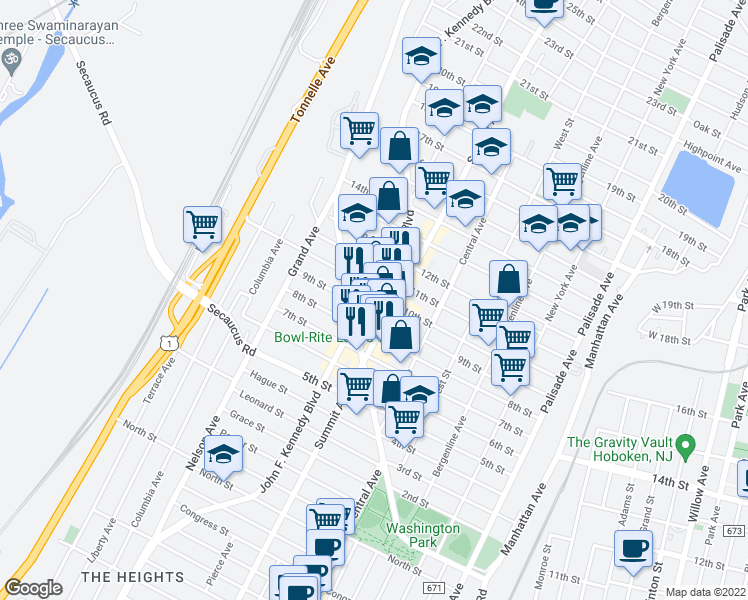map of restaurants, bars, coffee shops, grocery stores, and more near 1003-1007 Summit Avenue in Union City
