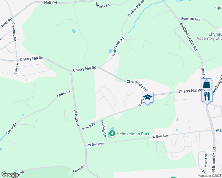map of restaurants, bars, coffee shops, grocery stores, and more near 466 Jill Drive in Nazareth