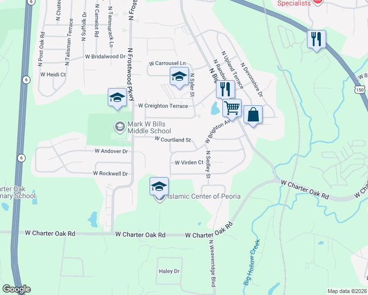 map of restaurants, bars, coffee shops, grocery stores, and more near 4018 West Brighton Avenue in Peoria
