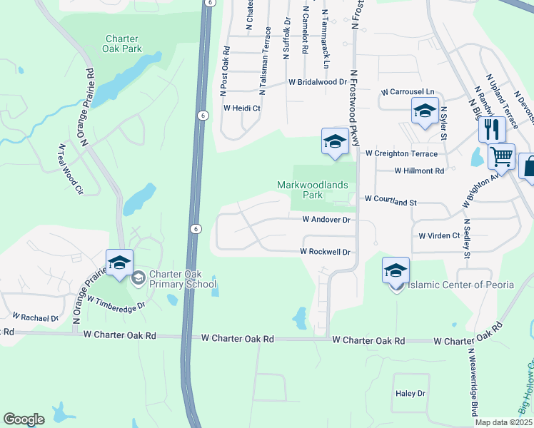 map of restaurants, bars, coffee shops, grocery stores, and more near 4636 West Andover Drive in Peoria