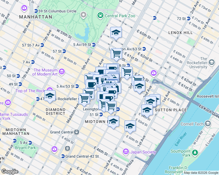 map of restaurants, bars, coffee shops, grocery stores, and more near in New York
