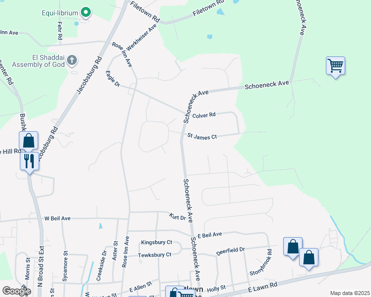 map of restaurants, bars, coffee shops, grocery stores, and more near 372 Schoeneck Avenue in Nazareth