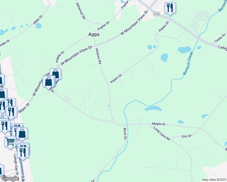 map of restaurants, bars, coffee shops, grocery stores, and more near 858 Hickory Road in Walnutport