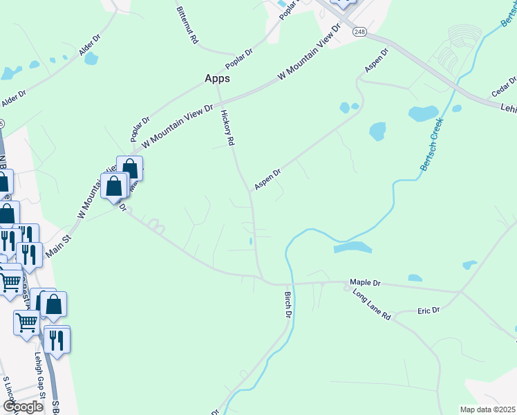 map of restaurants, bars, coffee shops, grocery stores, and more near 858 Hickory Road in Walnutport