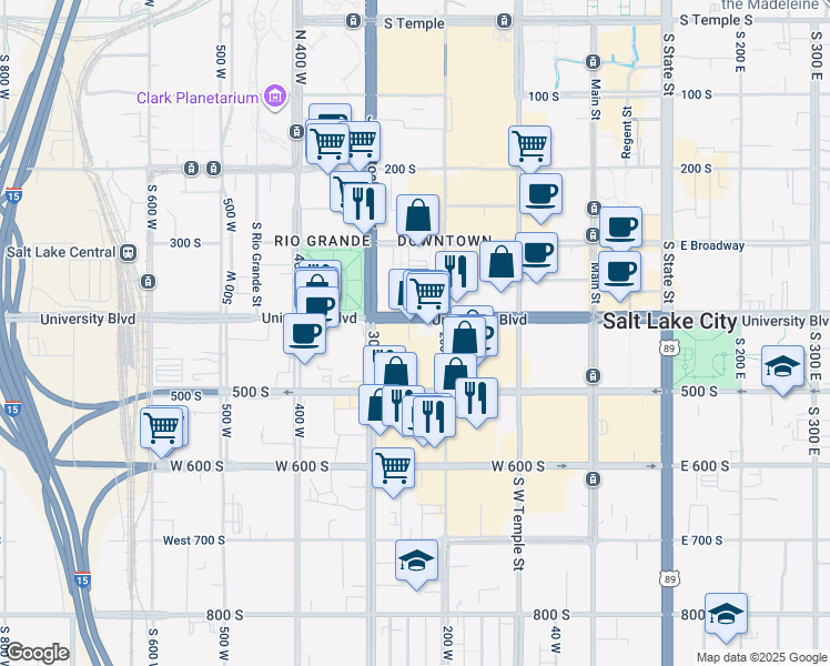 map of restaurants, bars, coffee shops, grocery stores, and more near 451 South 300 West in Salt Lake City