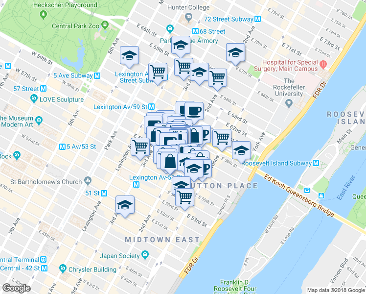 map of restaurants, bars, coffee shops, grocery stores, and more near in New York