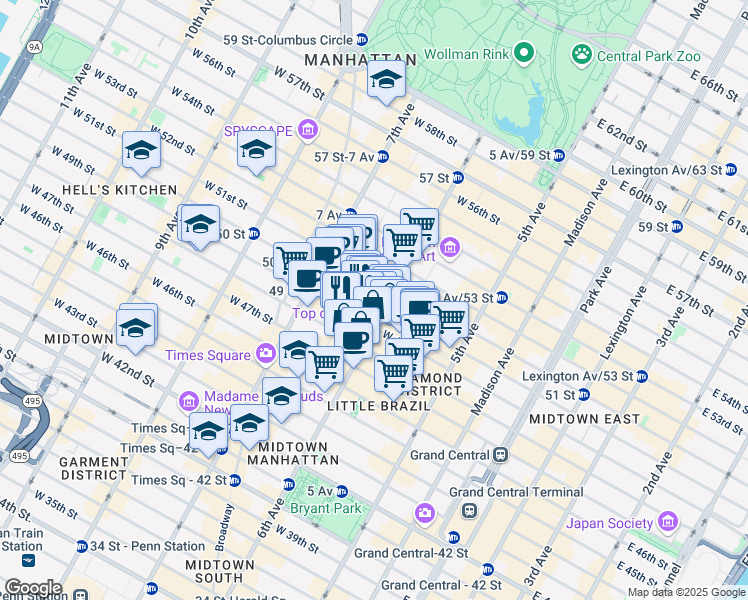 map of restaurants, bars, coffee shops, grocery stores, and more near in New York