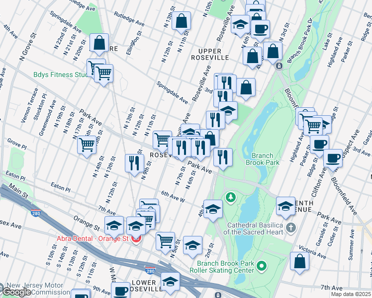 map of restaurants, bars, coffee shops, grocery stores, and more near in Newark