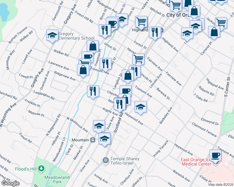 map of restaurants, bars, coffee shops, grocery stores, and more near 541 Morris Street in City of Orange