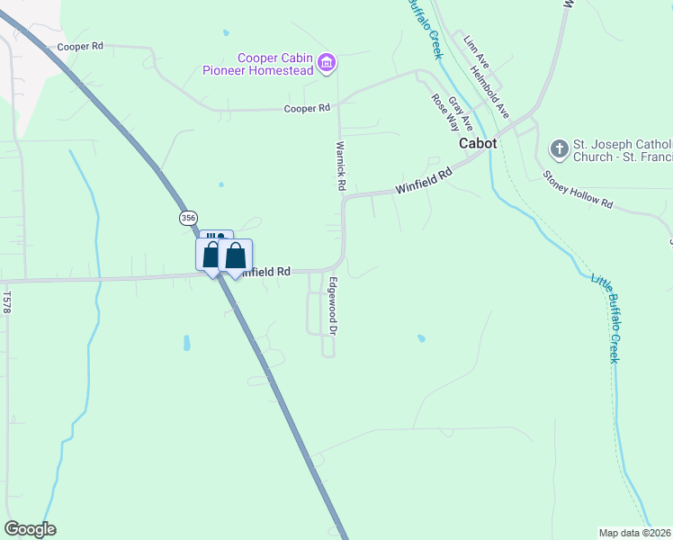 map of restaurants, bars, coffee shops, grocery stores, and more near 329 Edgewood Drive in Cabot