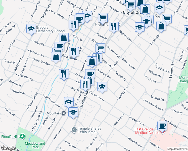 map of restaurants, bars, coffee shops, grocery stores, and more near 657 Scotland Road in City of Orange