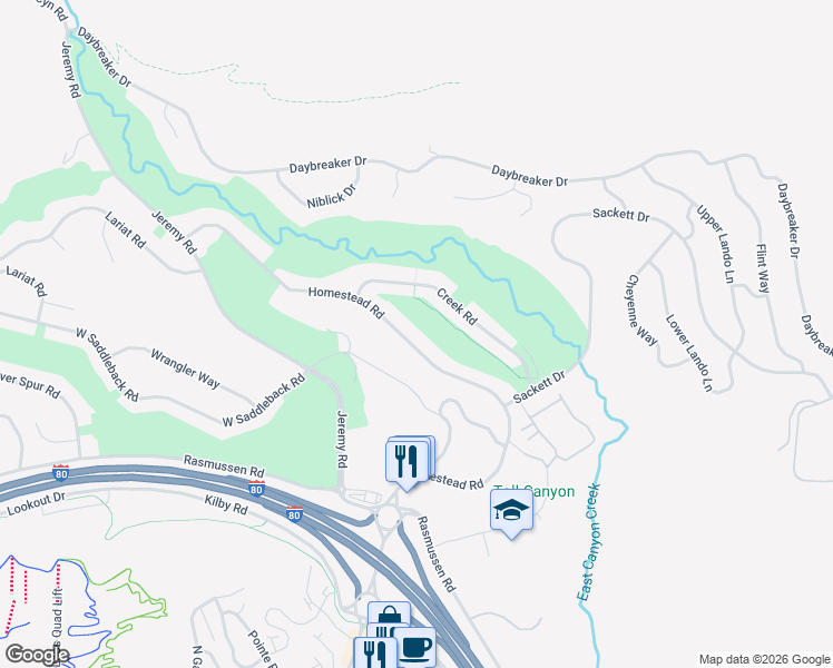 map of restaurants, bars, coffee shops, grocery stores, and more near 3140 Homestead Road in Park City