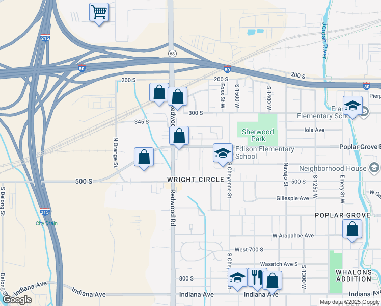 map of restaurants, bars, coffee shops, grocery stores, and more near 1601 West 400 South in Salt Lake City
