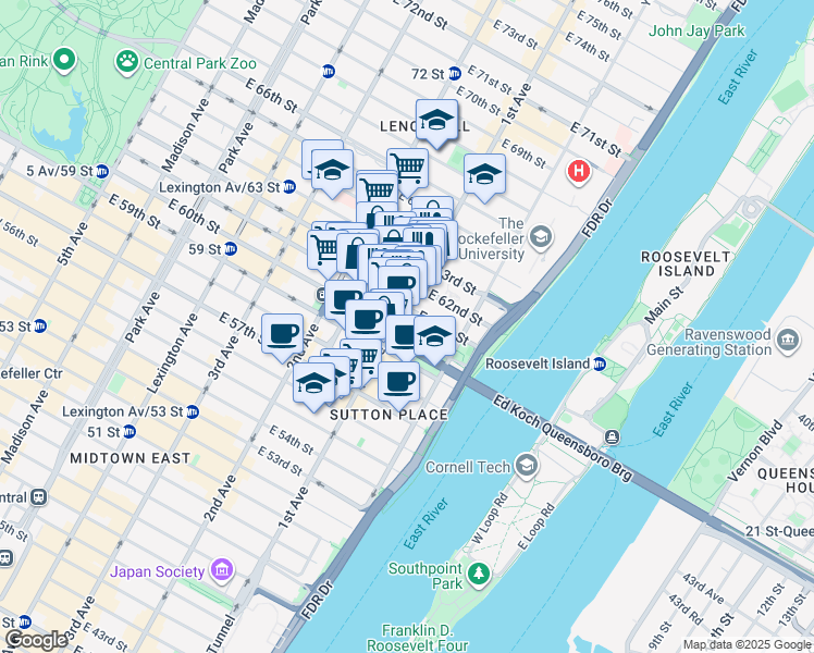 map of restaurants, bars, coffee shops, grocery stores, and more near in New York