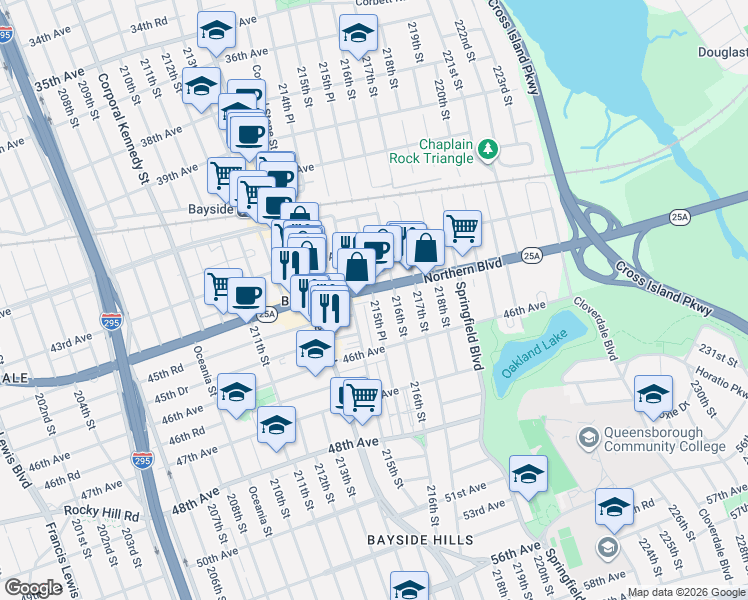 map of restaurants, bars, coffee shops, grocery stores, and more near in Queens