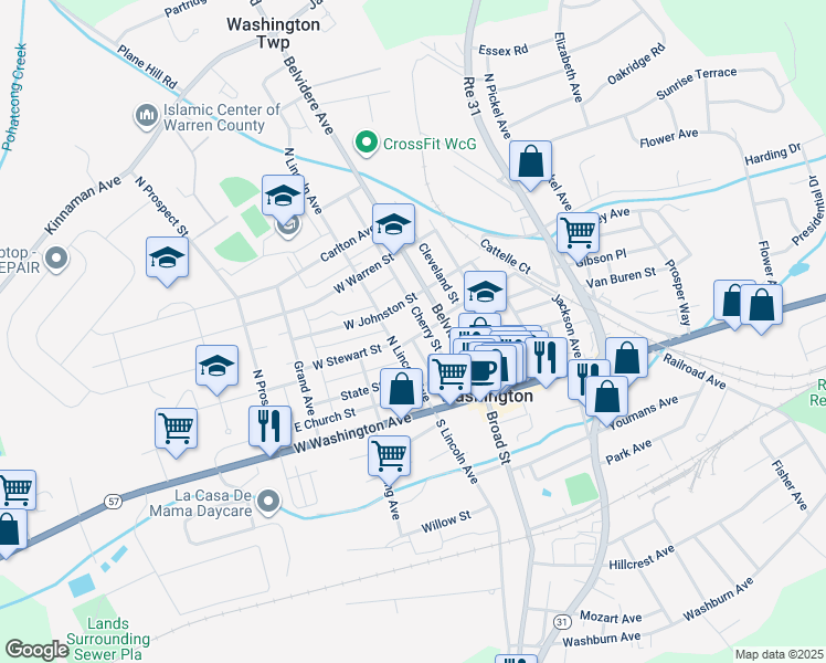 map of restaurants, bars, coffee shops, grocery stores, and more near 153 Belvidere Avenue in Washington