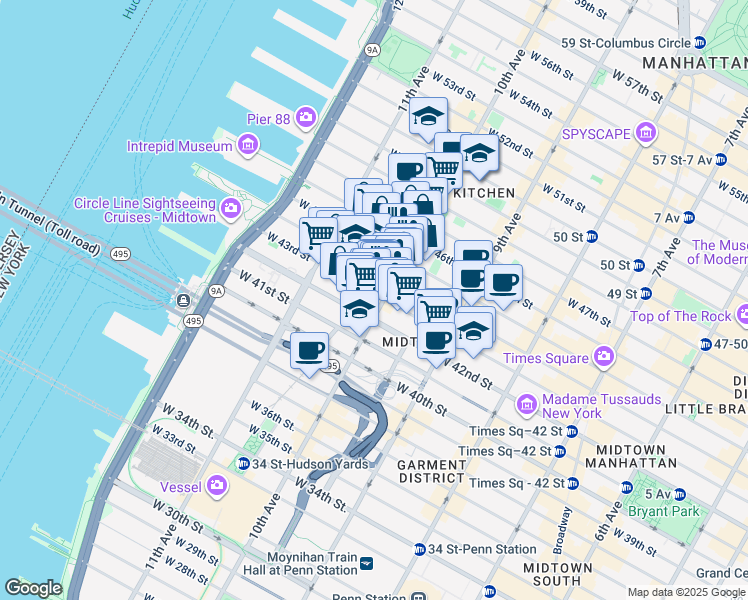 map of restaurants, bars, coffee shops, grocery stores, and more near in New York