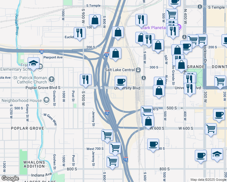map of restaurants, bars, coffee shops, grocery stores, and more near 762 400 South in Salt Lake City